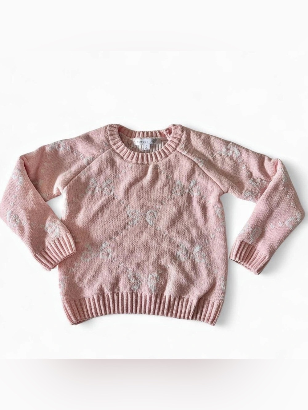 Btween girls Pink cozy/warm sweater/white floral pattern Sz 7